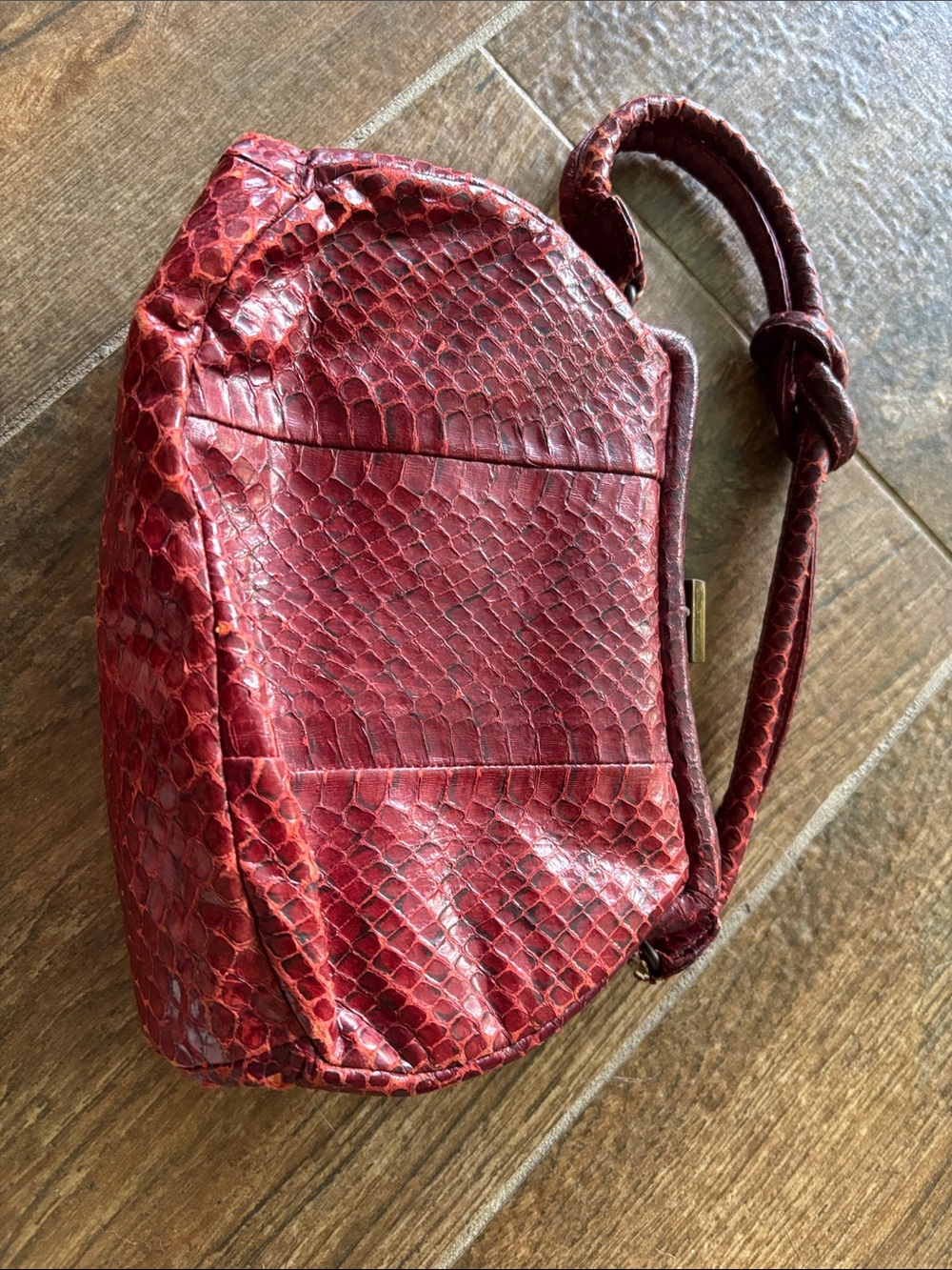 Textured Red Mini Hand Bag — Women’s Snake-Embossed Style